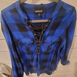 Express blue and black checkered top